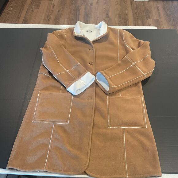 Susan Graver Weekend  Fleece  Sherpa Coat jacket Large button down pockets - Picture 8 of 14